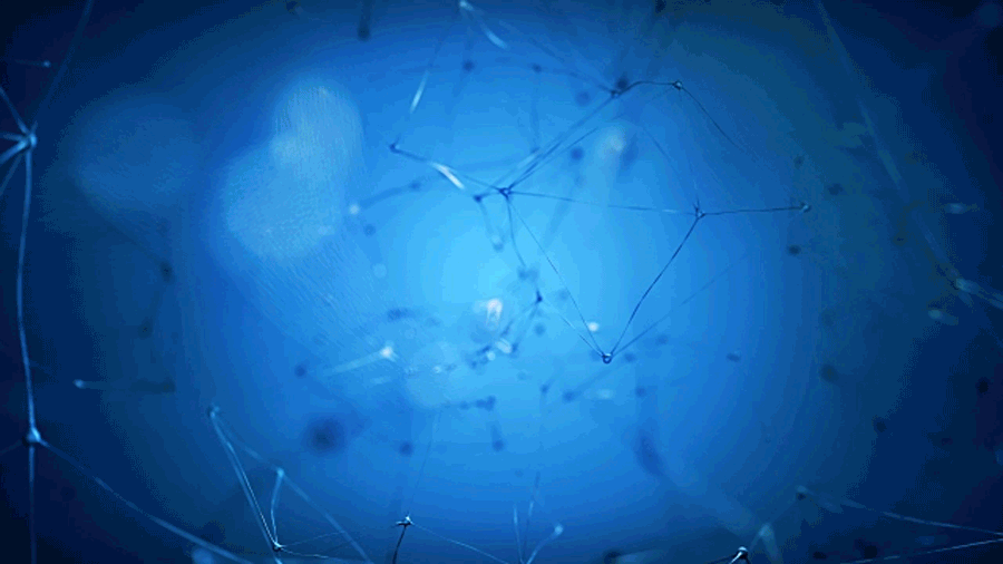 Neurons firing over blue background 
